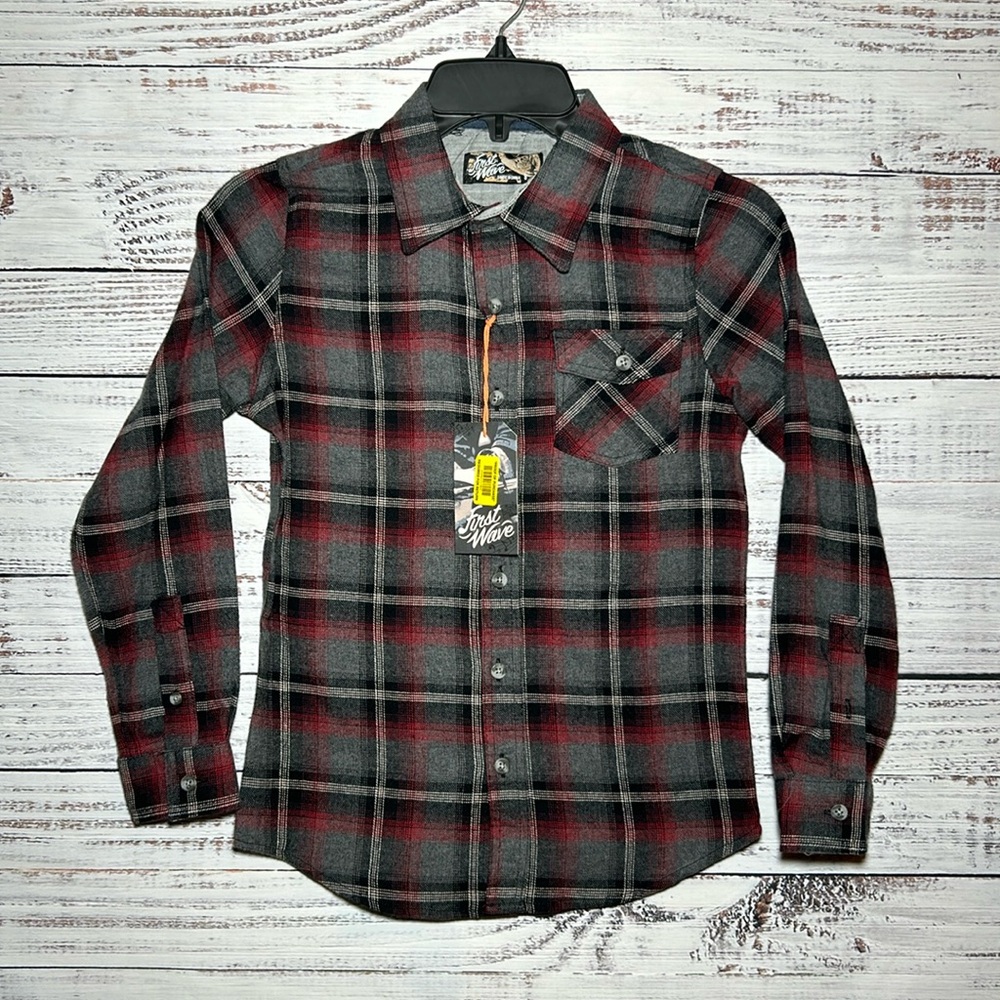 First Wave Dillards Charcoal Flannel Button Up Boys Size 8 NWT